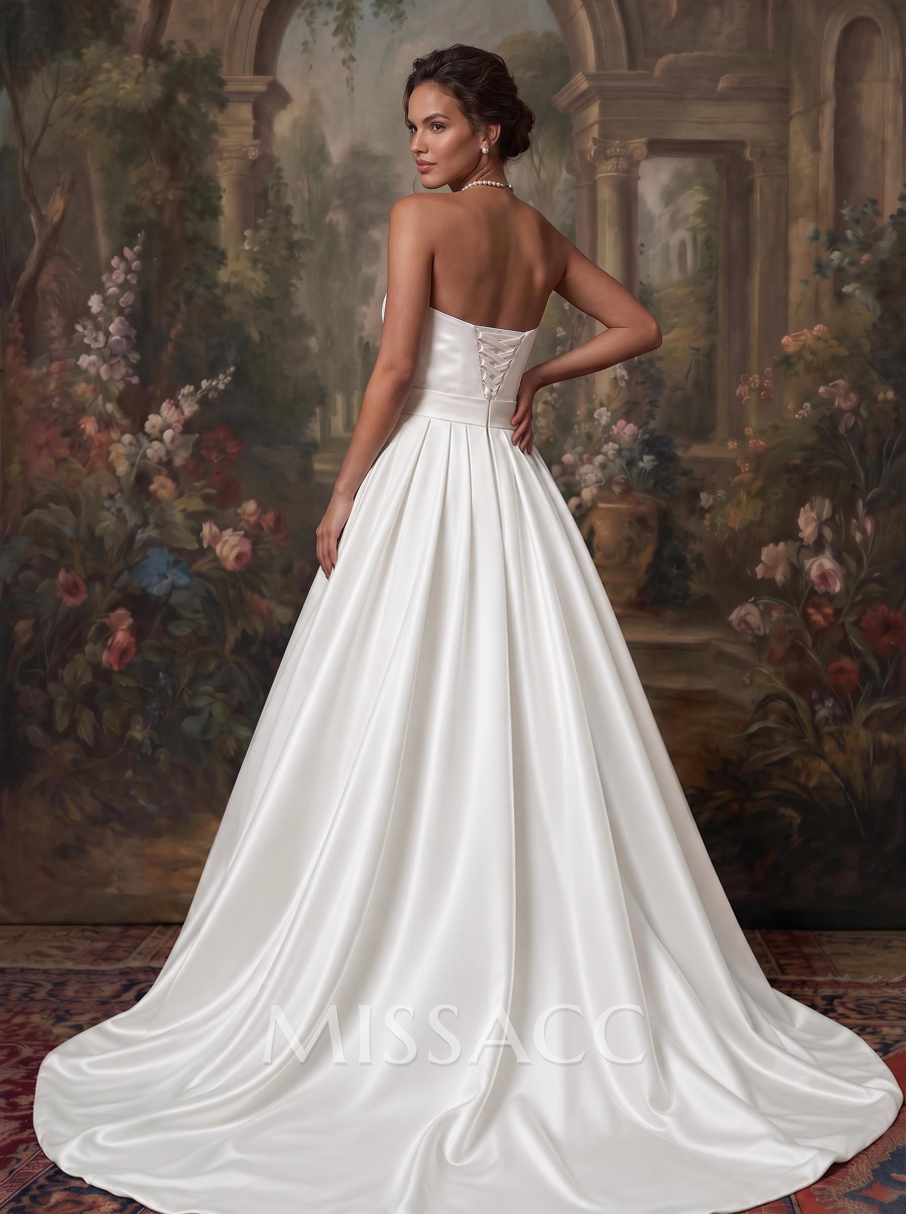 Sweetheart Sleeveless Matte Satin Bridal Jumpsuit/Trouser Suit With Court Train And Pleated/Split Front