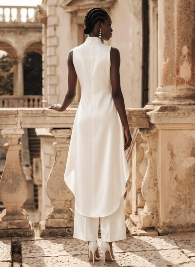 Jumpsuit / Pantsuit High Neck Sleeveless Ankle-Length Crepe Satin Wedding Dresses With