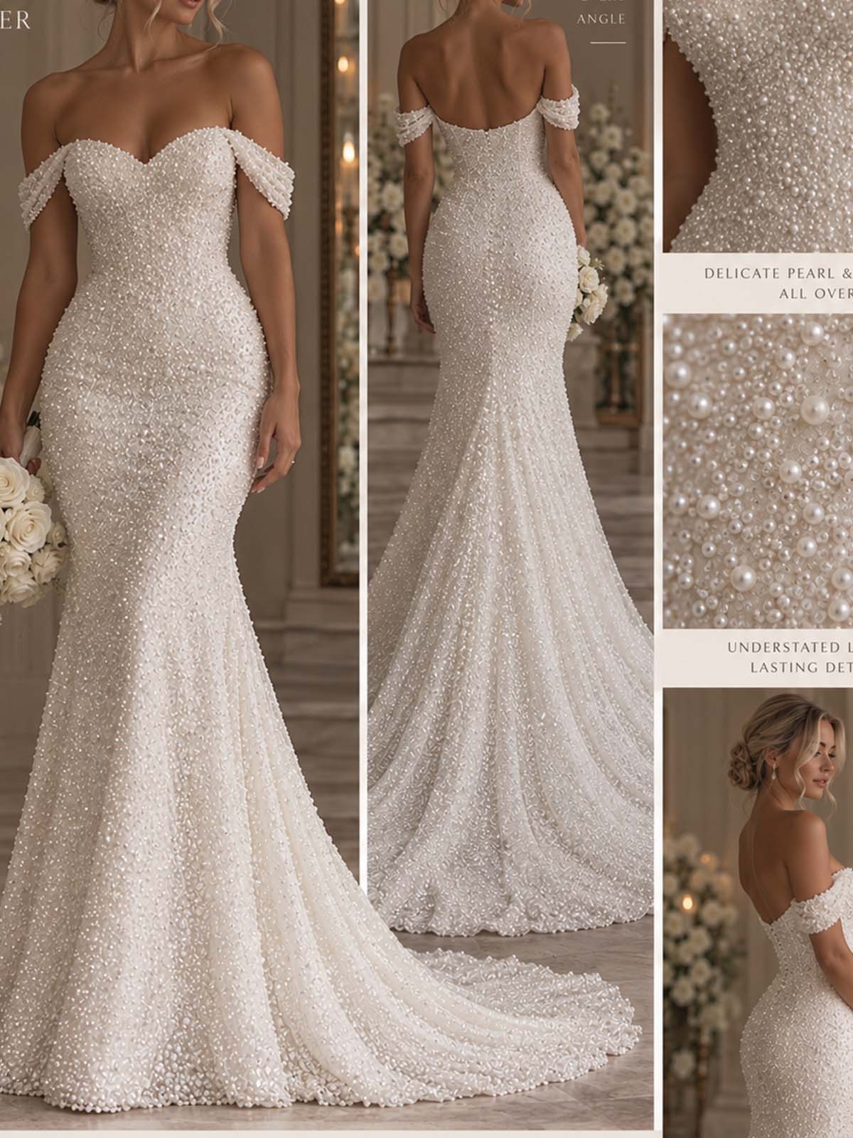 Trumpet/Mermaid Off-The-Shoulder Cape Sleeves Sweep Train Lace/Satin/Tulle Wedding Dresses With Beading