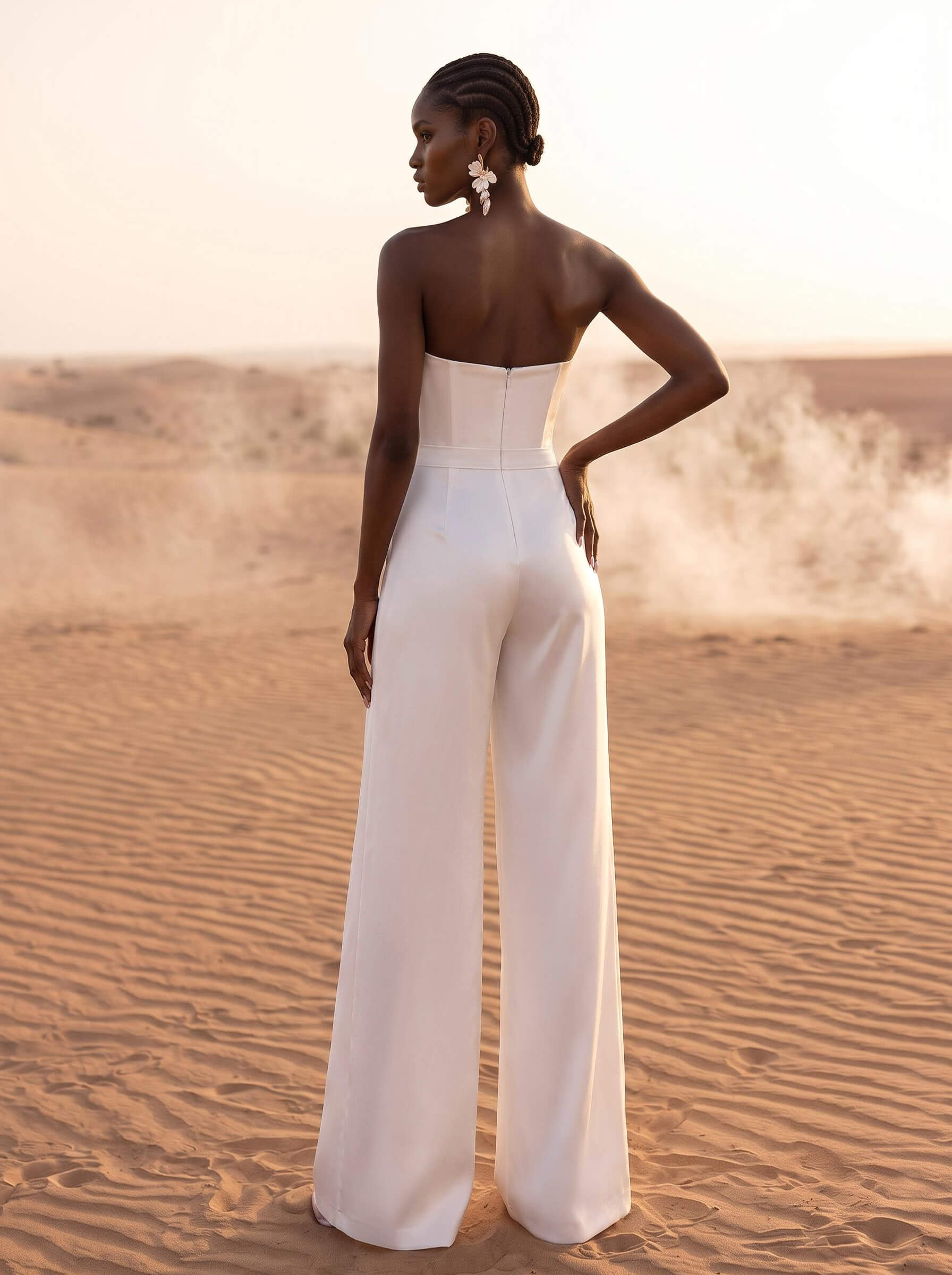 Jumpsuit / Trouser Suit V-Neck Sleeveless Floor-Length Crepe Satin Wedding Dresses With High Slit
