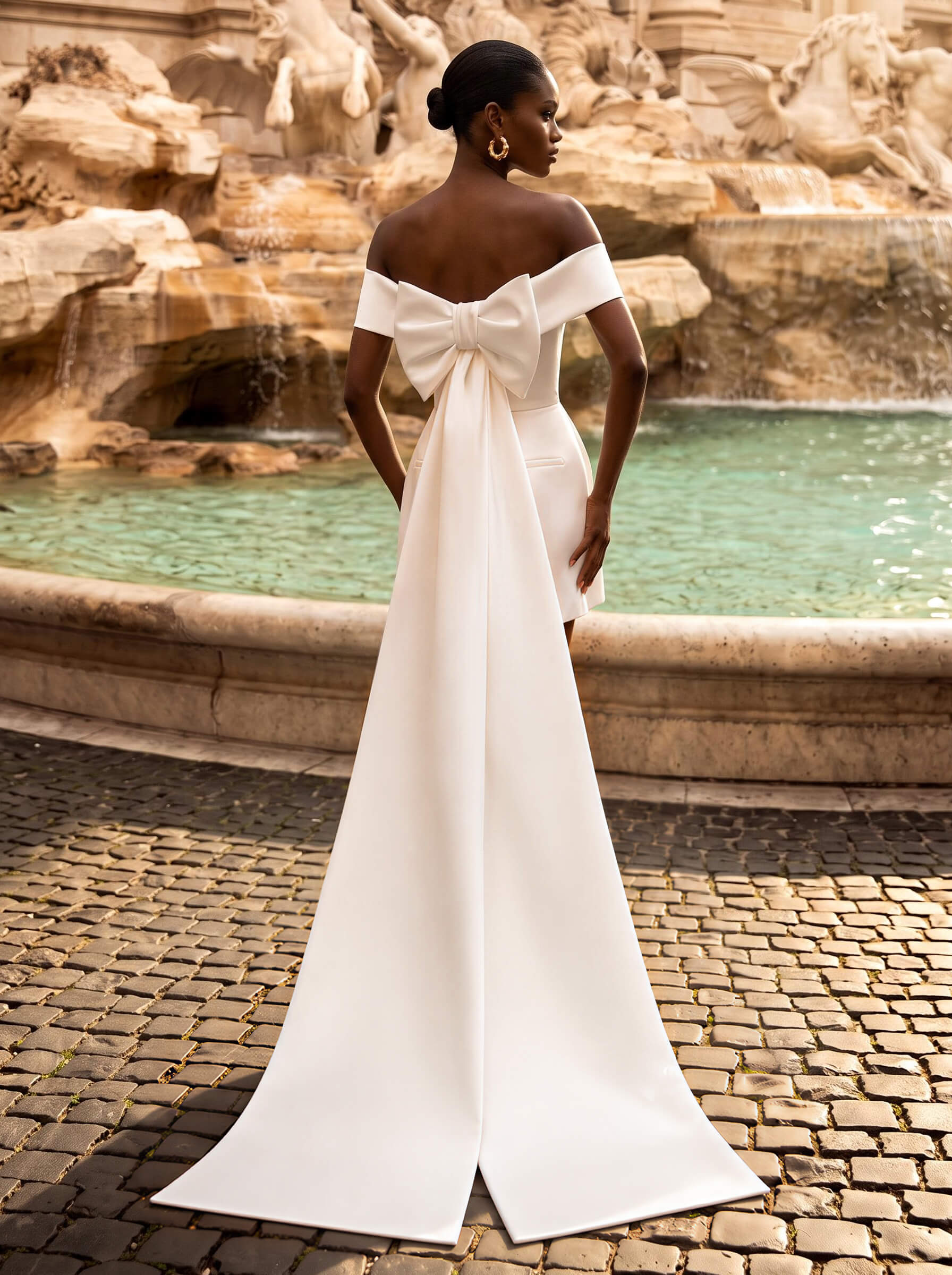 Jumpsuit/Pantsuit Off-The-Shoulder Cape Sleeves Short/Mini Satin Wedding Dresses With Bow