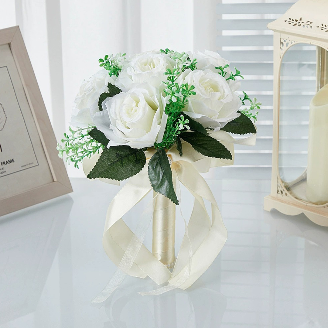 Artificial Wedding Flowers Round Silk Cloth Roses Bridal Bouquets