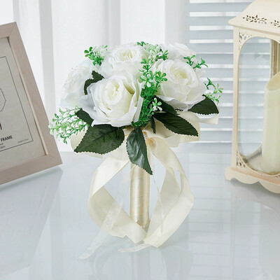 Artificial Wedding Flowers Round Silk Cloth Roses Bridal Bouquets