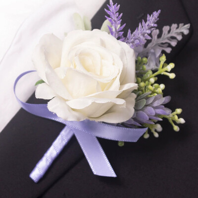 6 PCS Wedding Flowers Silk Roses Boutonniere