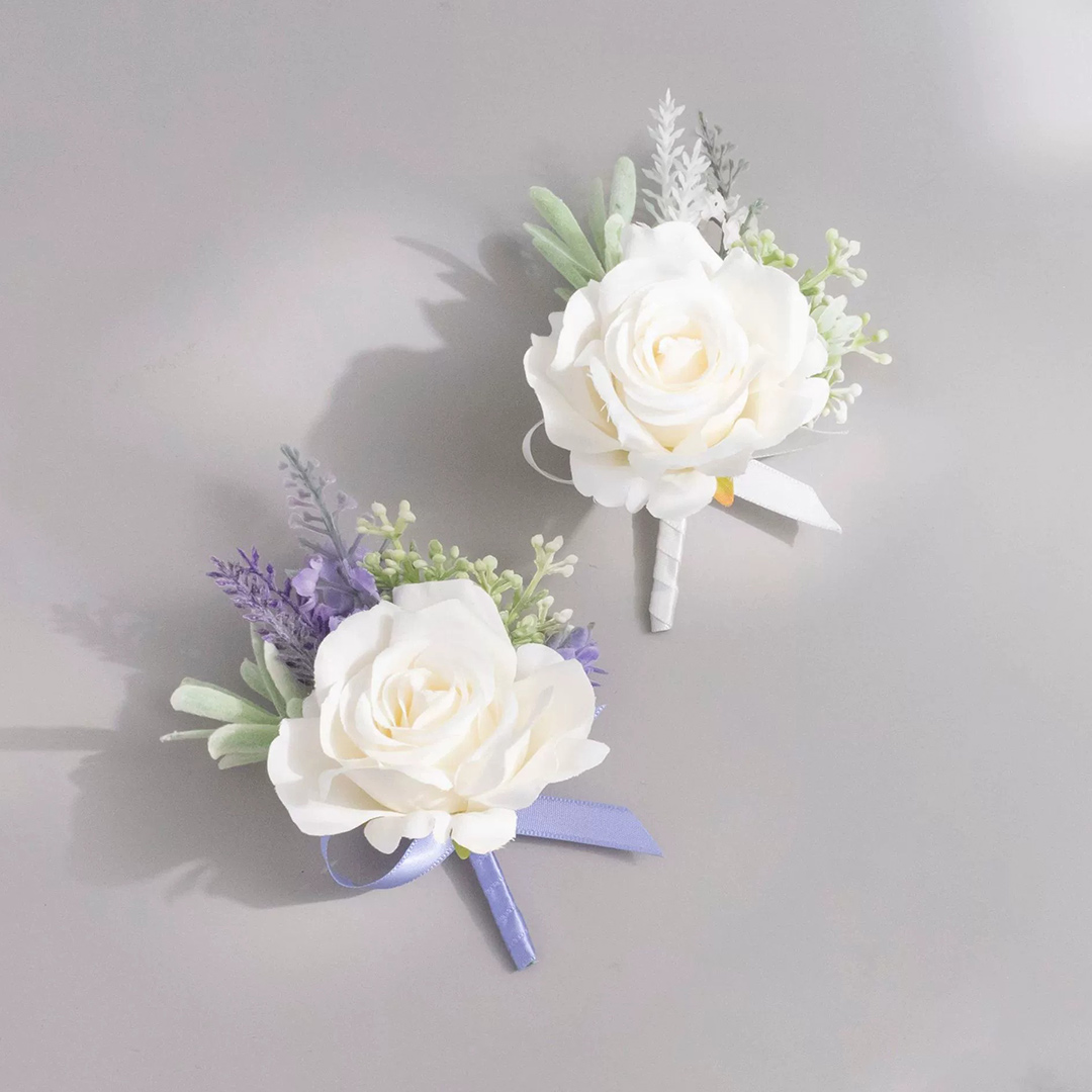 6 PCS Wedding Flowers Silk Roses Boutonniere
