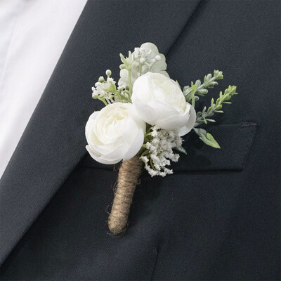 2 PCS Wedding Flowers Silk Roses Boutonniere