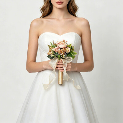 Artificial Wedding Flowers Round Silk Flower Roses Bridal Bouquets