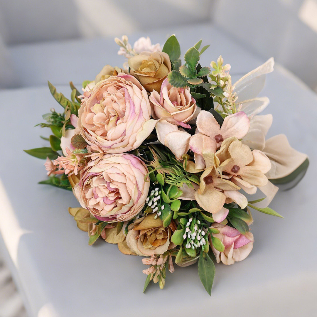Artificial Wedding Flowers Round Silk Flower Roses Bridal Bouquets