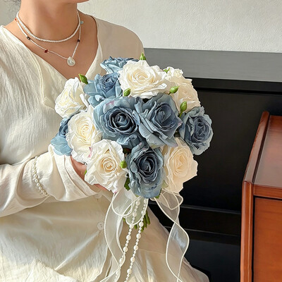 Artificial Wedding Flowers Round Silk Cloth Roses Bridal Bouquets