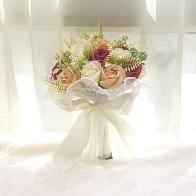 Artificial Wedding Flowers Round Silk Cloth Roses Bridal Bouquets