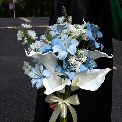 Artificial Wedding Flowers Round Silk Cloth Calla Lilies Bridal Bouquets