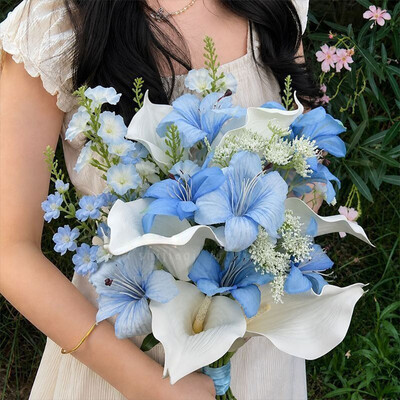 Artificial Wedding Flowers Round Silk Cloth Calla Lilies Bridal Bouquets