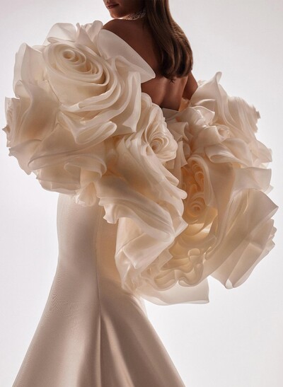 Open Front Organza Wrap With Flower Detail