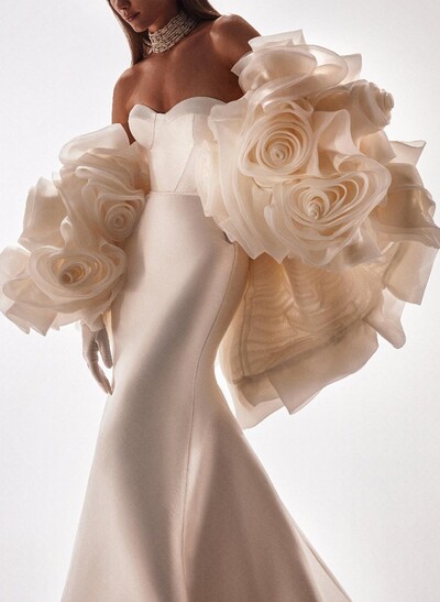 Open Front Organza Wrap With Flower Detail