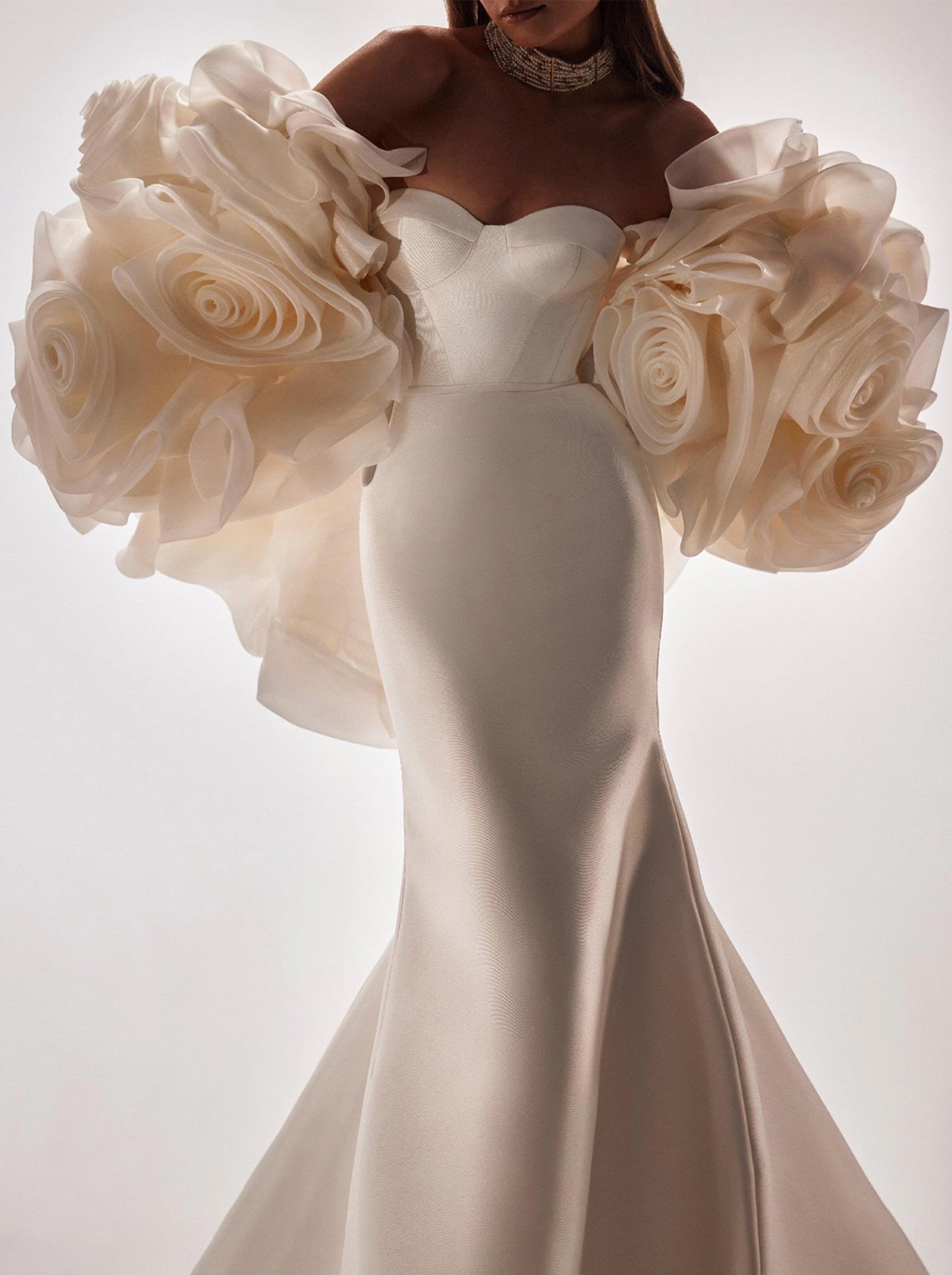 Open Front Organza Wrap With Flower Detail