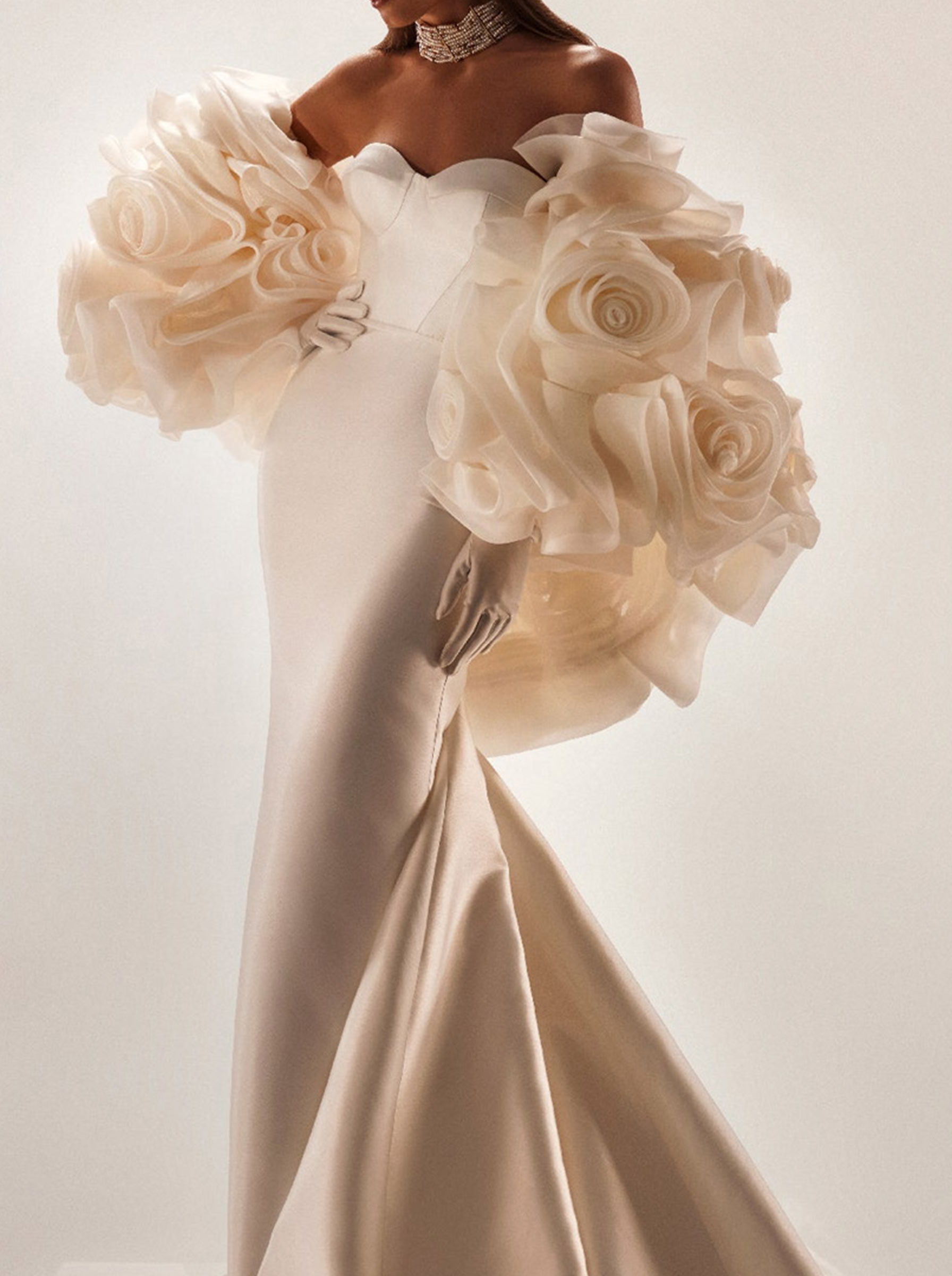 Open Front Organza Wrap With Flower Detail