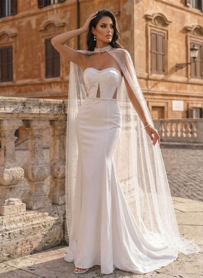 Beaded Tulle Cape With Clasp Fastening