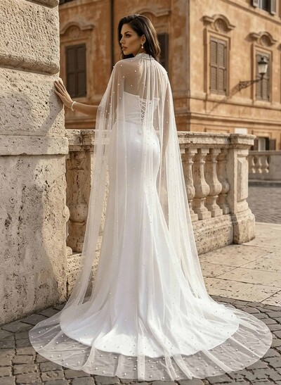 Beaded Tulle Cape With Clasp Fastening