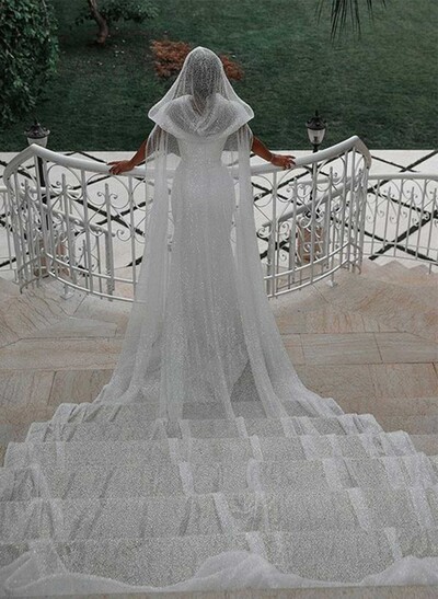 Sequin Tulle Cape With Clasp Fastening