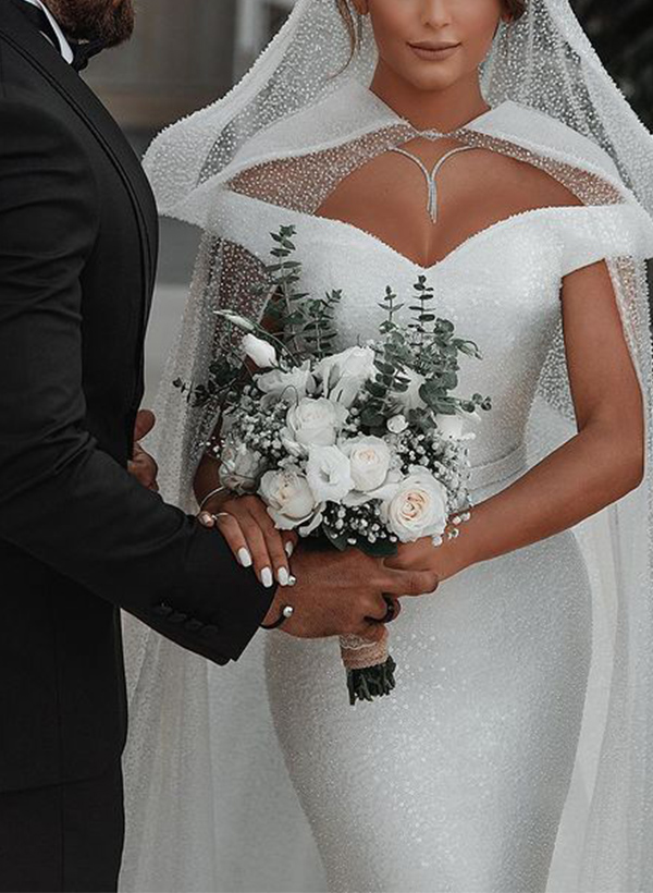 Sequin Tulle Cape With Clasp Fastening