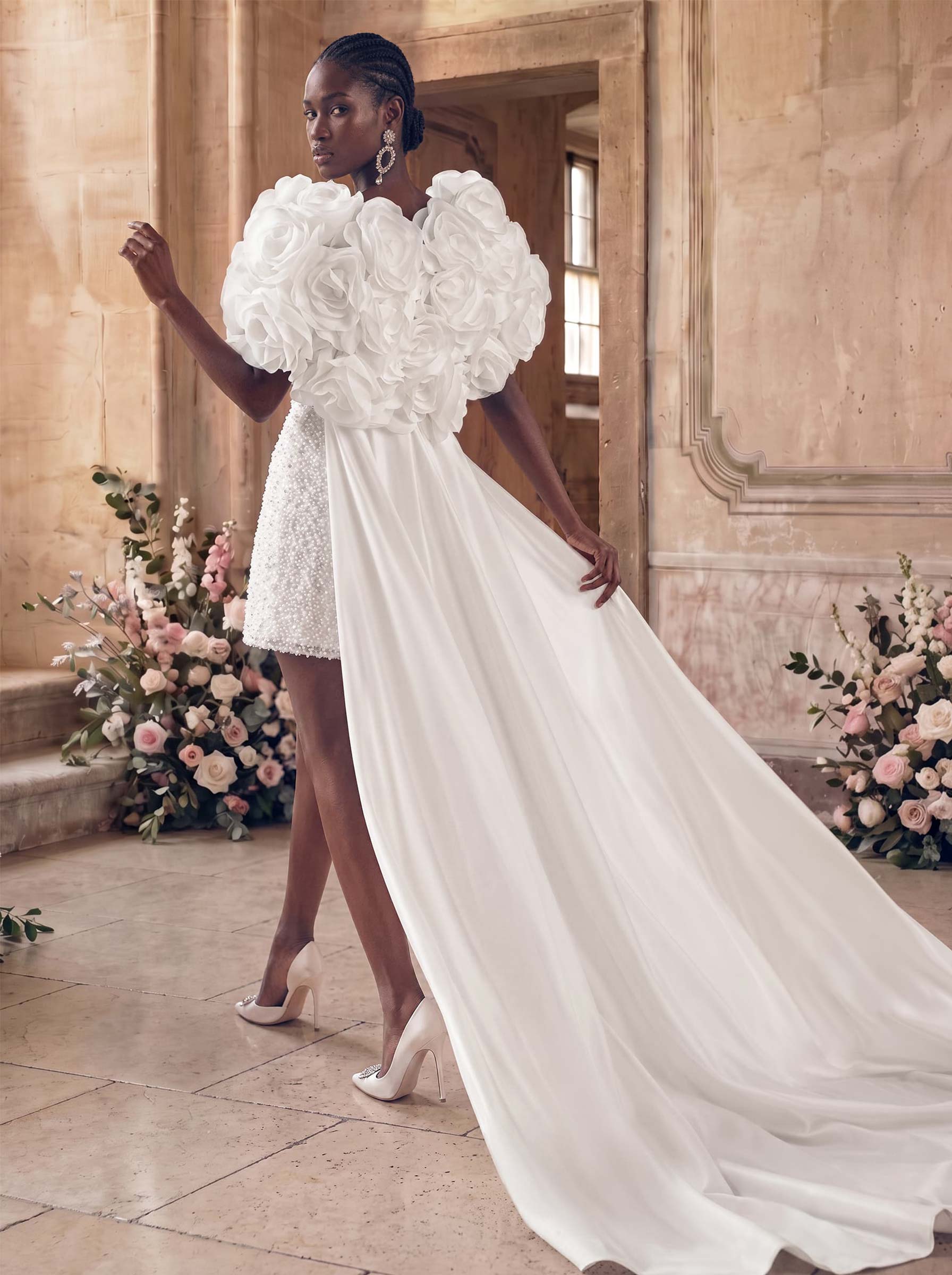 Open-Front Taffeta Cape With Flower Detail