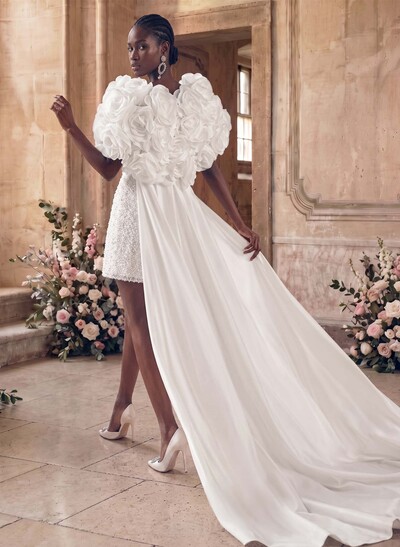 Open-Front Taffeta Cape With Flower Detail