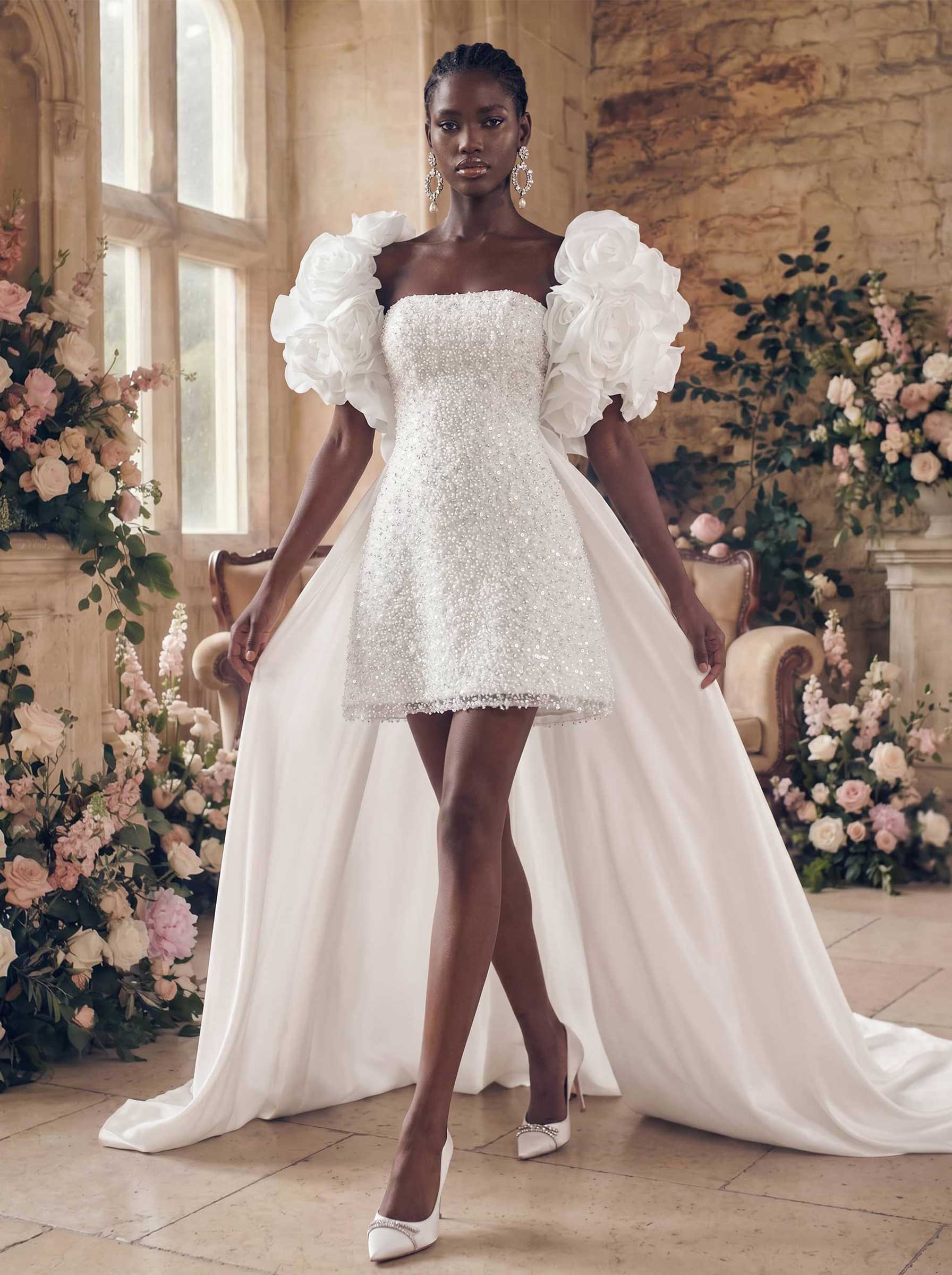Open-Front Taffeta Cape With Flower Detail