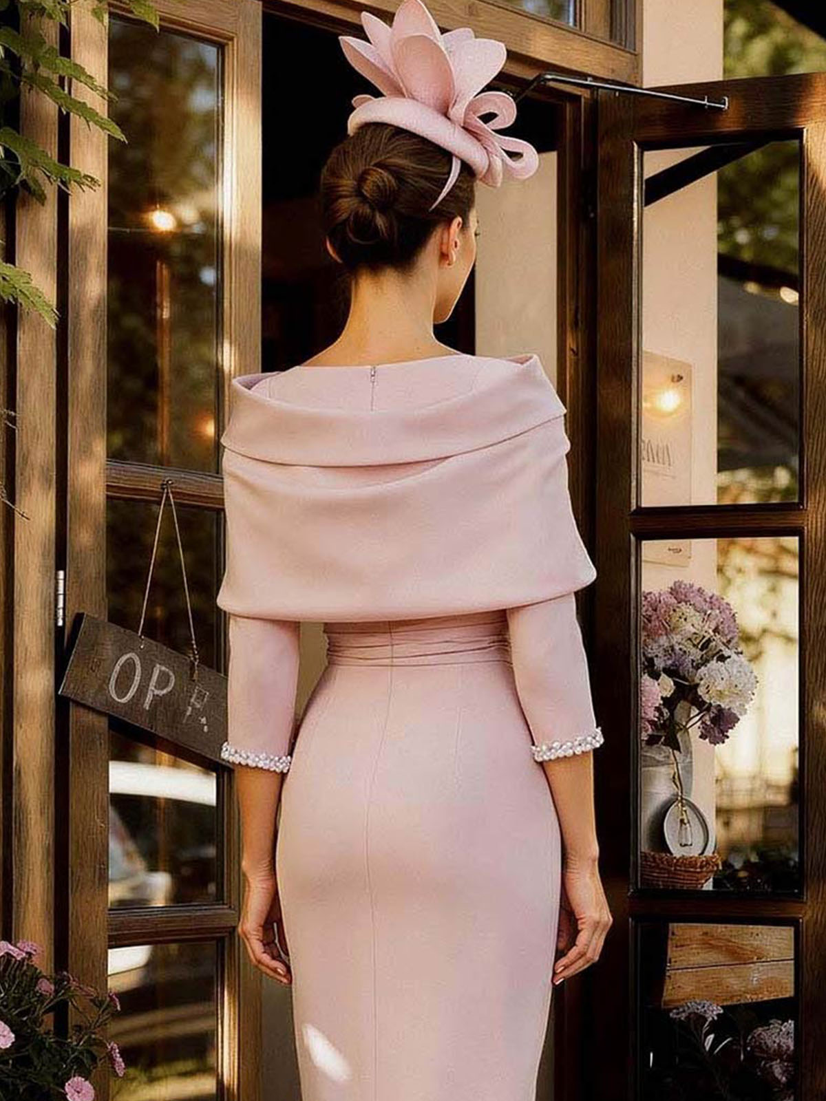 Clasp Elastic Satin Shawl With Beading