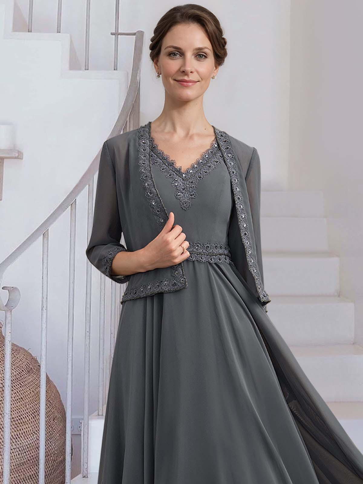 Open Front Chiffon Bolero With Lace