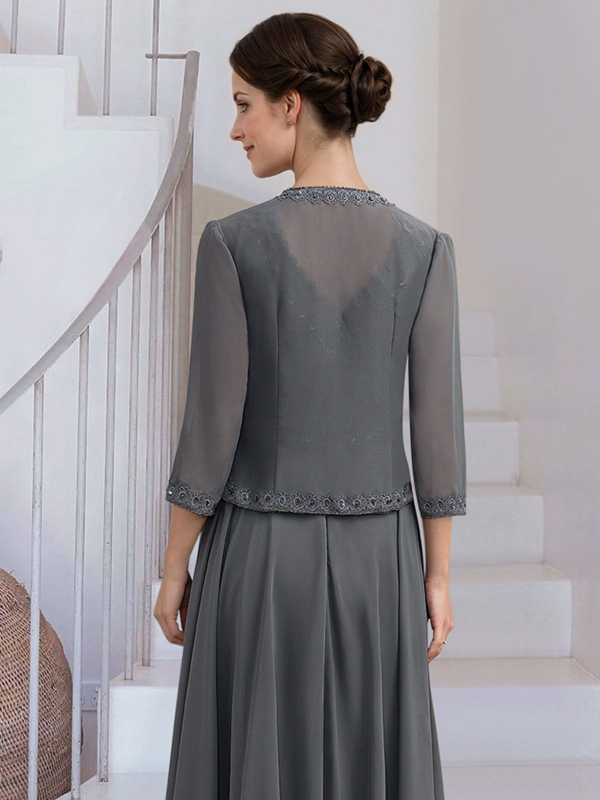 Open Front Chiffon Bolero With Lace