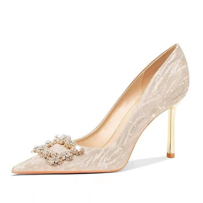 Stiletto Heel PU Leather Point Toe Wedding Shoes With Rhinestone
