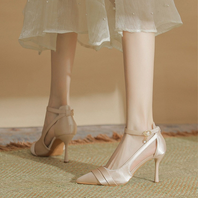Ankle Strap Heel Satin Point Toe Wedding Shoes