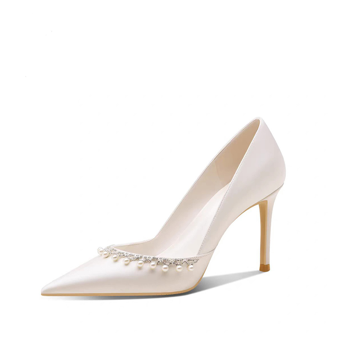 Stiletto Heel Satin Point Toe Wedding Shoes With Rhinestone/Imitation Pearl