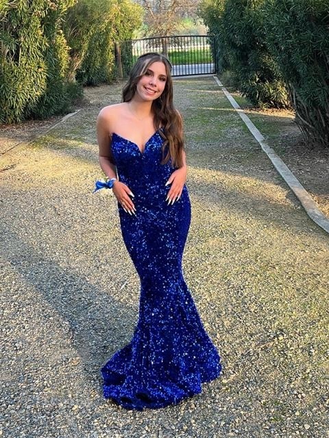 Trumpet/Mermaid Strapless Sweep Train Sequined Prom Dress With Ruffle ...