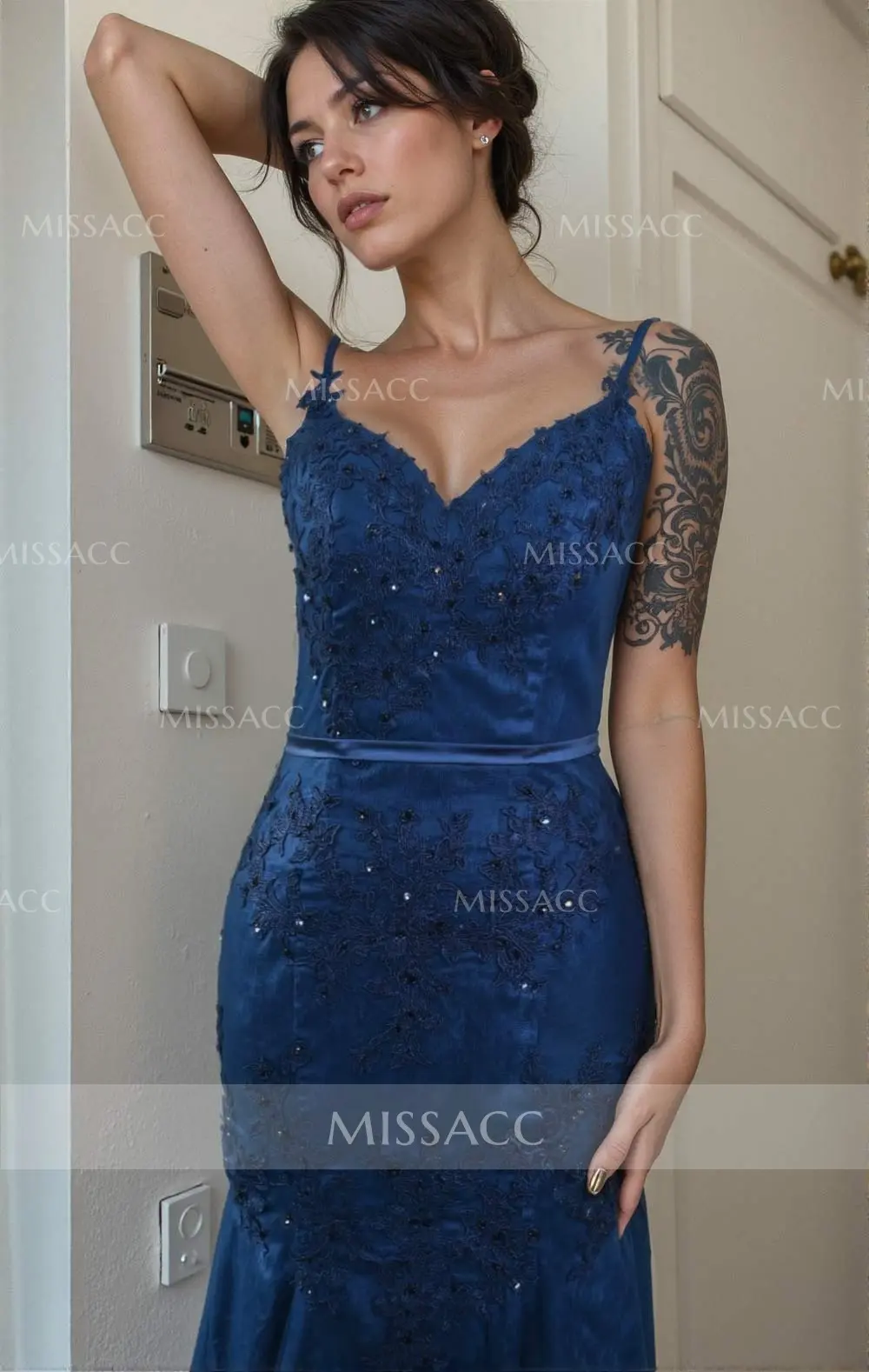 Sweetheart Sleeveless Trumpet Dress with Slit Mist