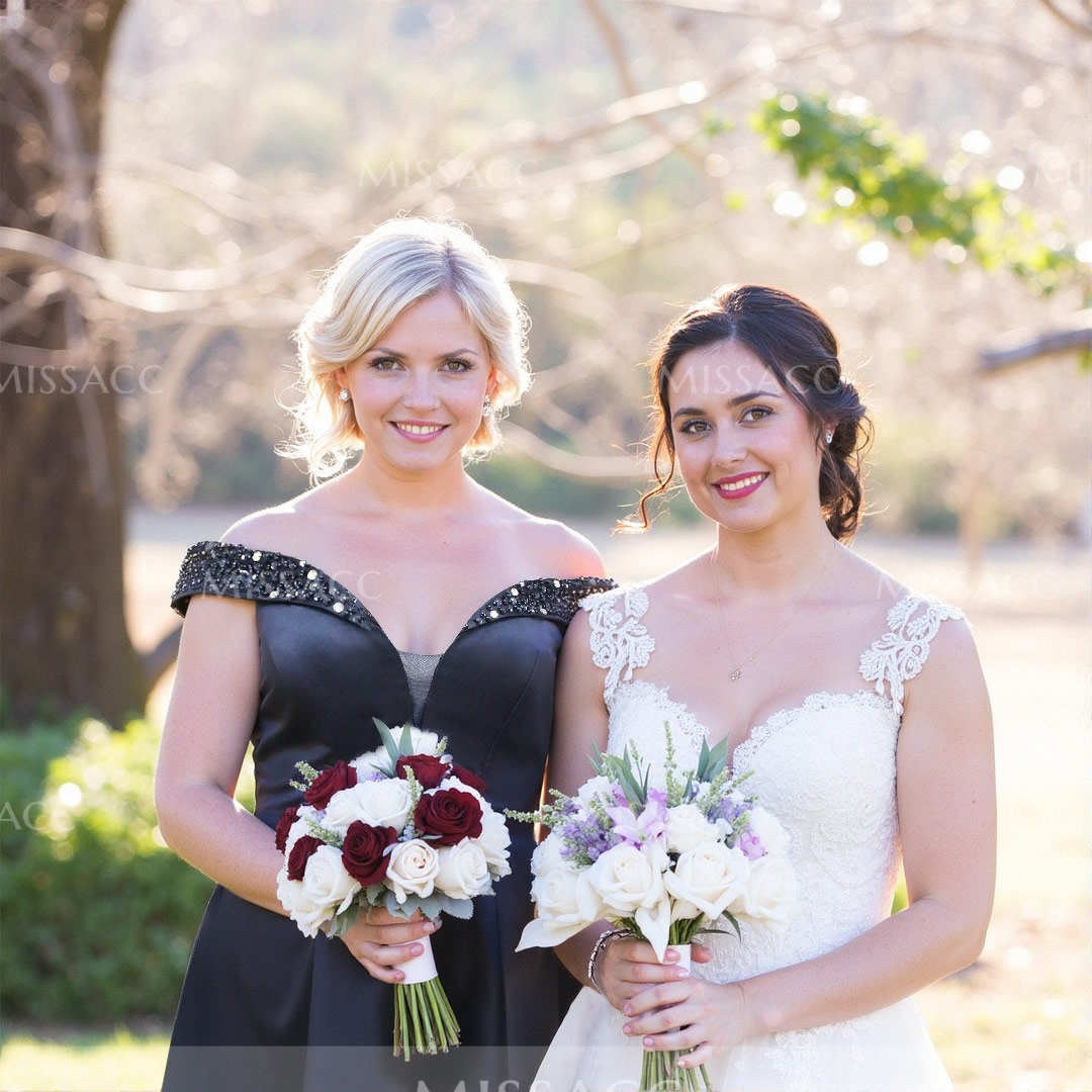 A-Line Off-The-Shoulder Sleeveless Satin Bridesmaid Dresses With Pockets