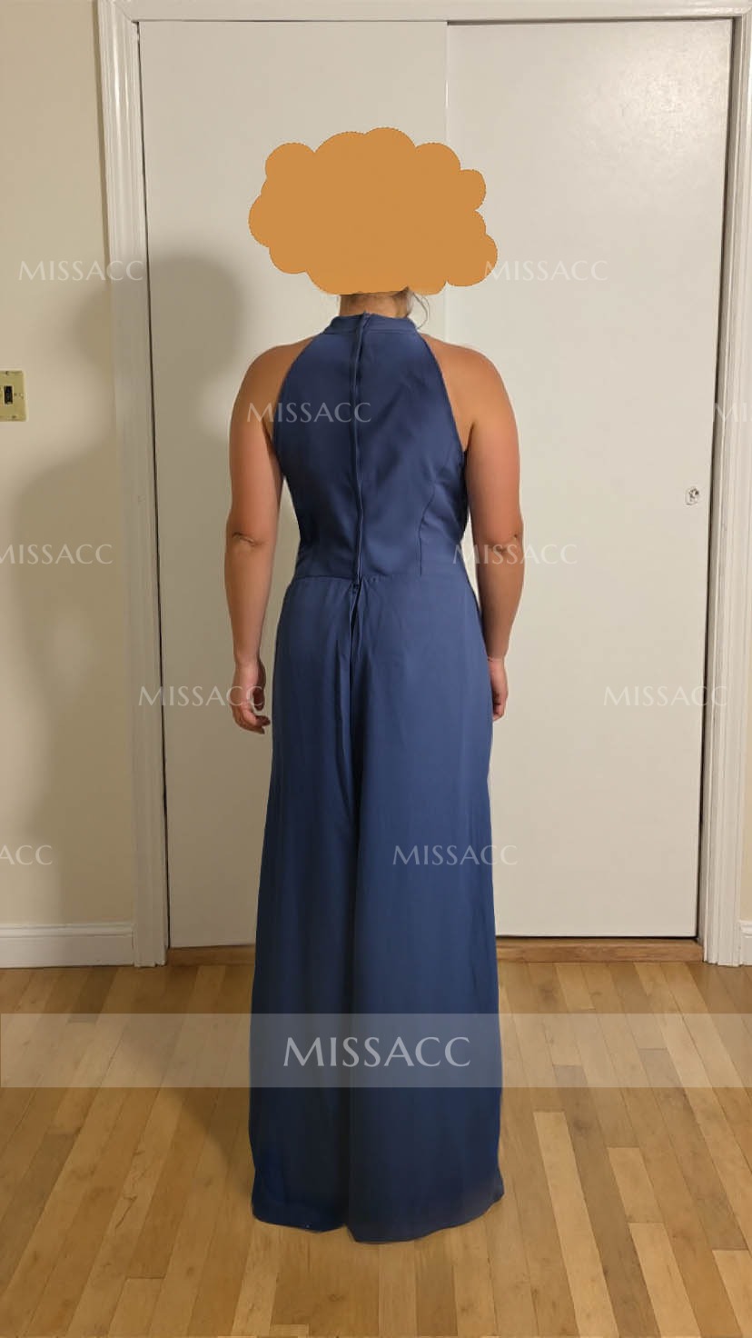 Jumpsuit/Pantsuit High Neck Bridesmaid Dresses With Cascading Ruffles