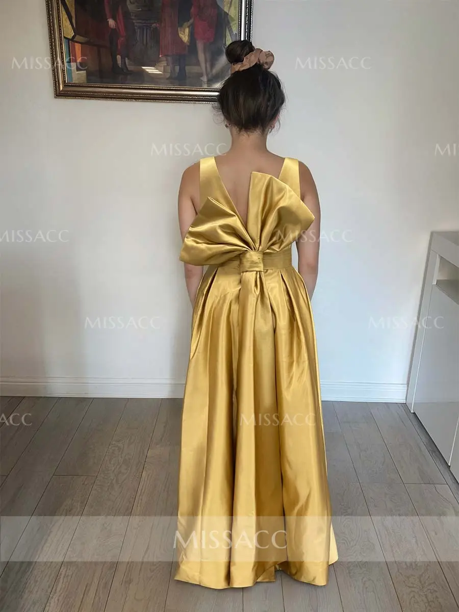V-Neck A-Line Bridesmaid Dress with Back Bow in Dusk