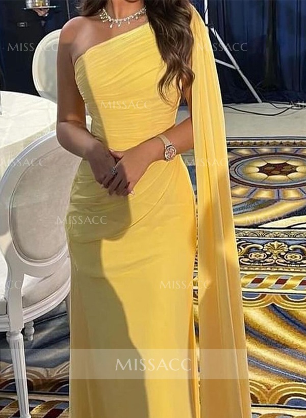 Sheath/Column One-Shoulder Sleeveless Sequins Floor-Length Prom Dresses main image 0