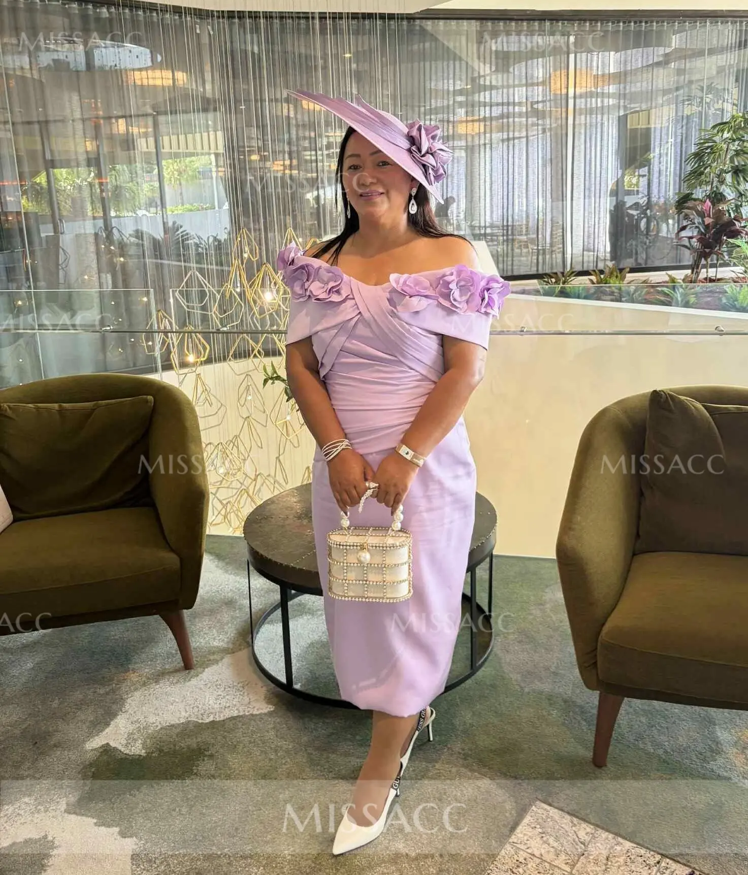 Exquisite Ruched Off-the-Shoulder Chiffon Mother of the Bride Dress with 3D Floral review