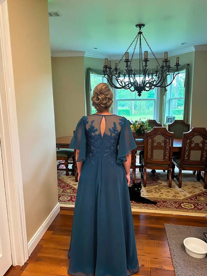 Cap Sleeve Lace Chiffon Floor Length Mother of The Bride Dress