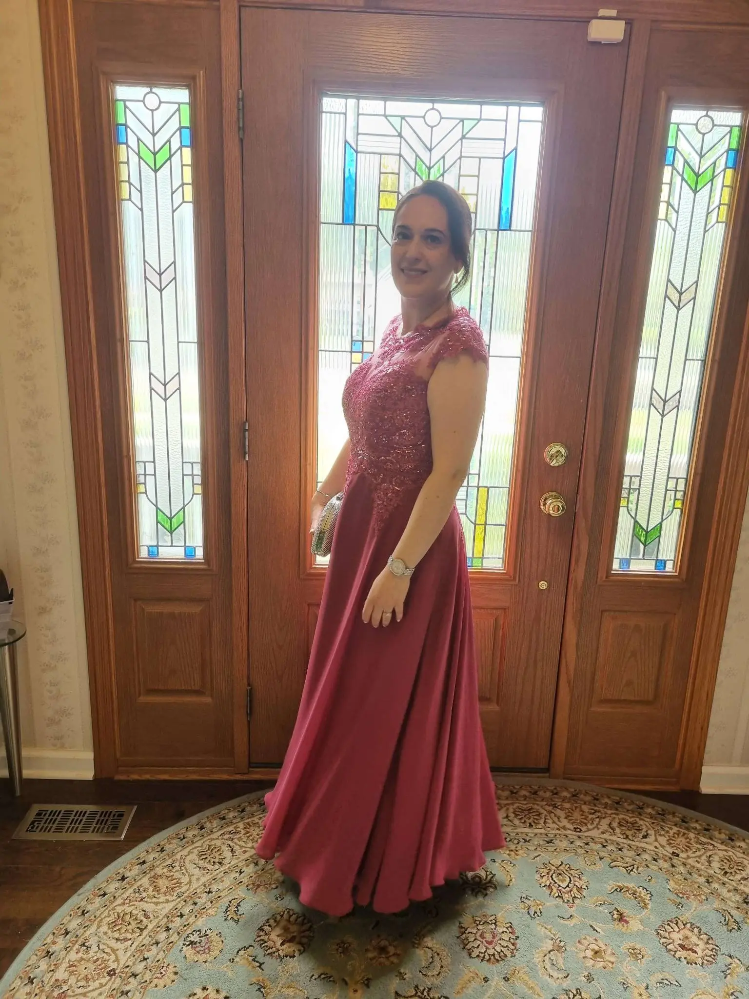 Sheath/Column Chiffon Mother of the Bride Dress with Appliqué Lace review