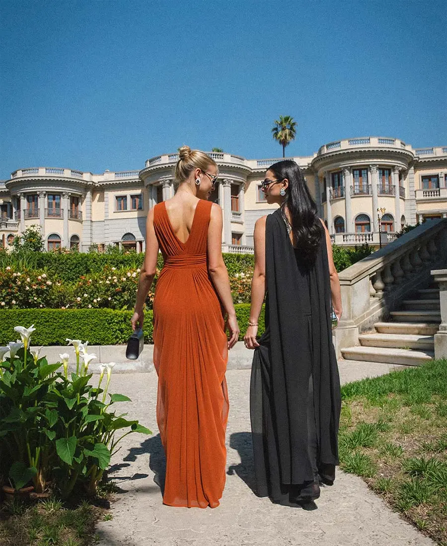 Sheath V-Neck Chiffon Floor-Length Dress Papaya
