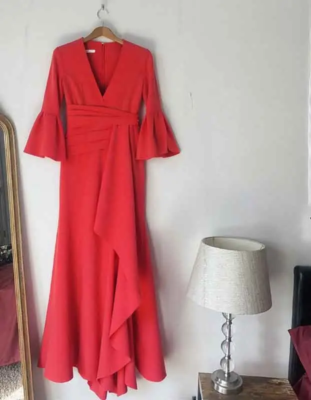 Sheath/Column V-neck Beading Short Sleeves Long Silk like Satin Mother of the Bride Dresses