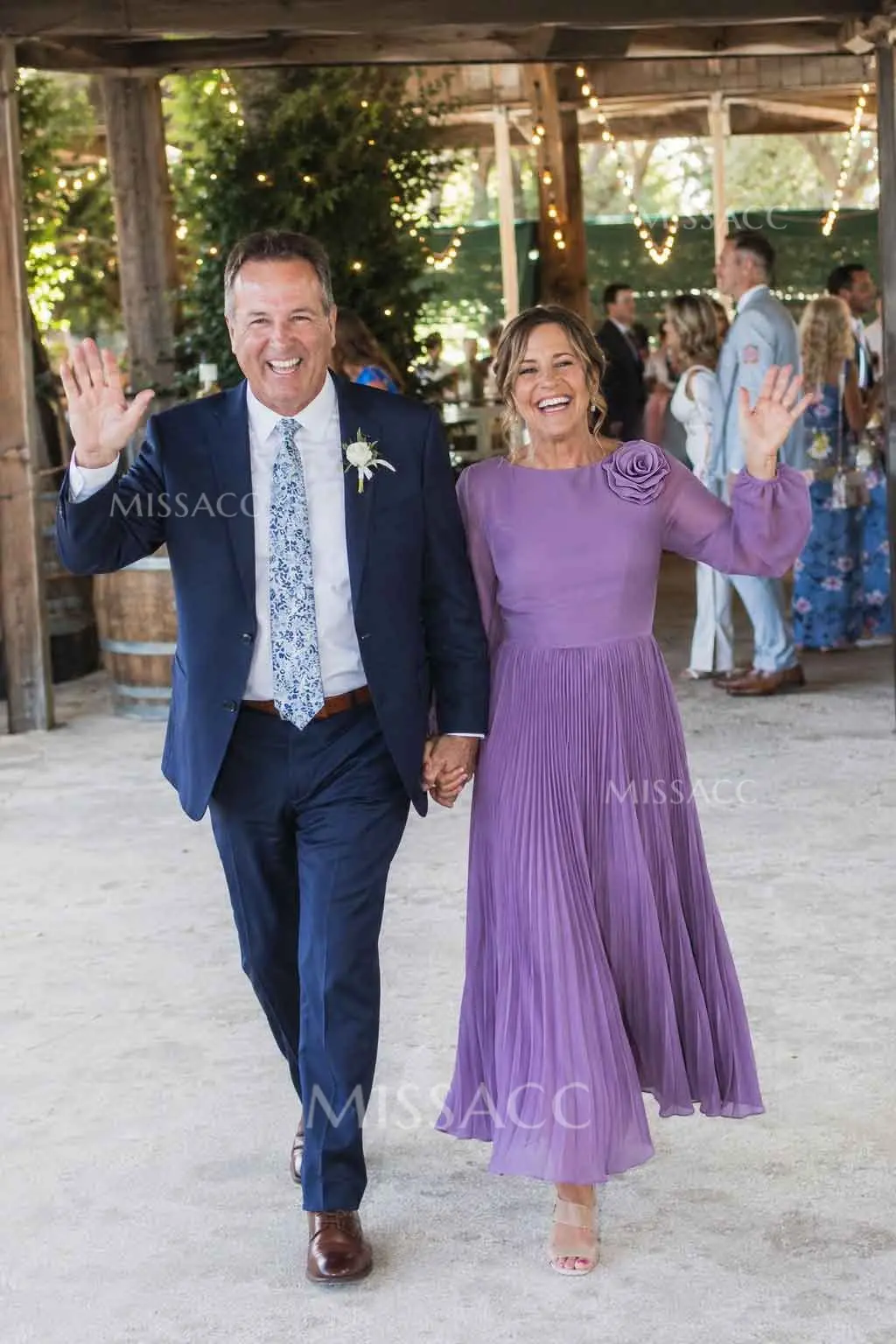 Missacc A-Line Scoop Neck Long Sleeves Ankle-Length Chiffon Mother Of The Bride Dresses With Pleated Flower(s)