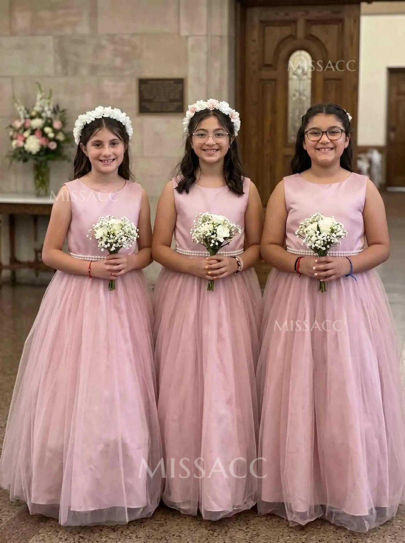 SFGD10190 Scoop Neck Sleeveless Satin/Tulle Flower Girl Dresses With Bow(s) $75