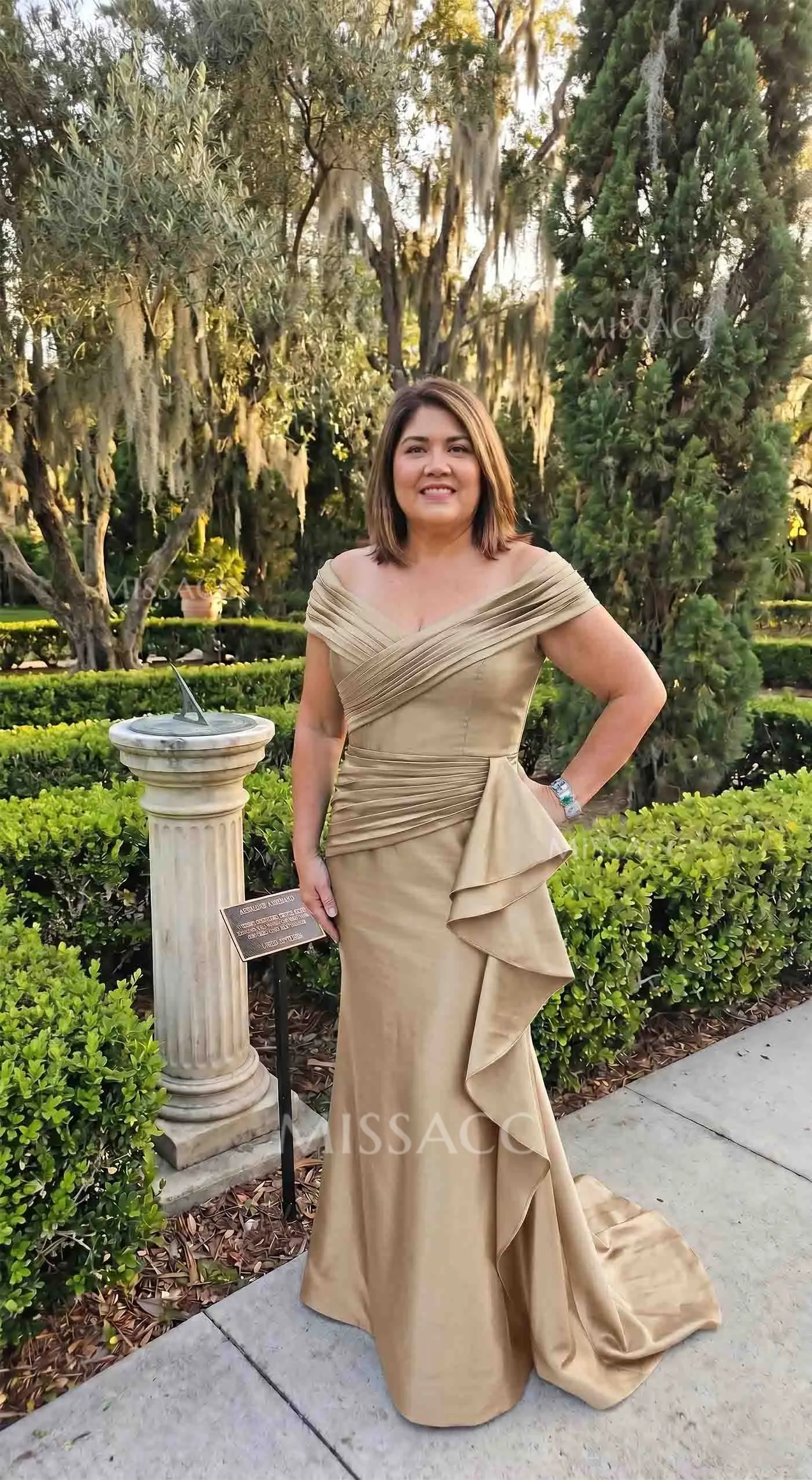 Trumpet/Mermaid Off-The-Shoulder Sweep Train Satin Mother Of The Bride Dresses With Ruffle/Pleated/Sweeping Side Drape #SMBD12807
