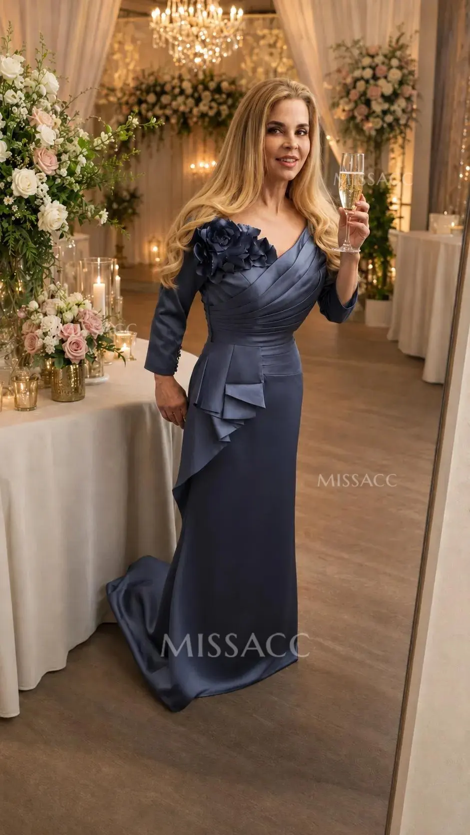 Mermaid Shoulder Ruffle Long Sleeves Mother Of The Bride Dresses With Buttons Down The Back #SMBD10452