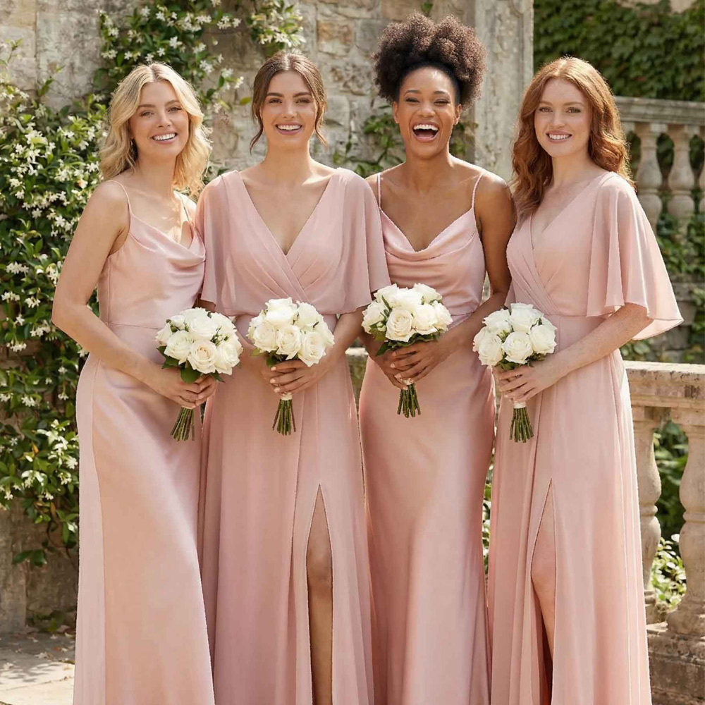The fit is great and the v-neck is flattering without being too revealing. Super cute. Our bridesmaids all wore clothes in the same color scheme. This bridesmaid dress looked great and was very photogenic.