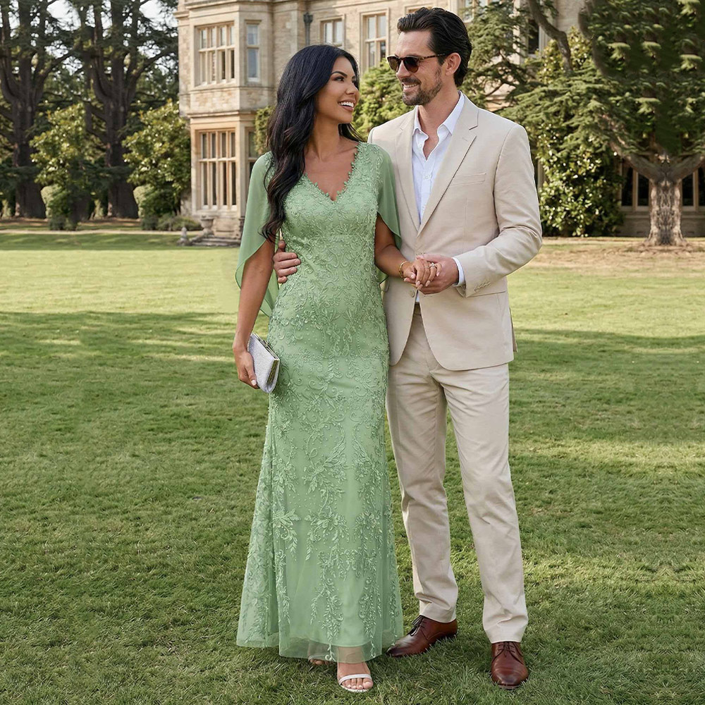 Gorgeous gown! The beadwork and chiffon material feel very high-end. True to size.